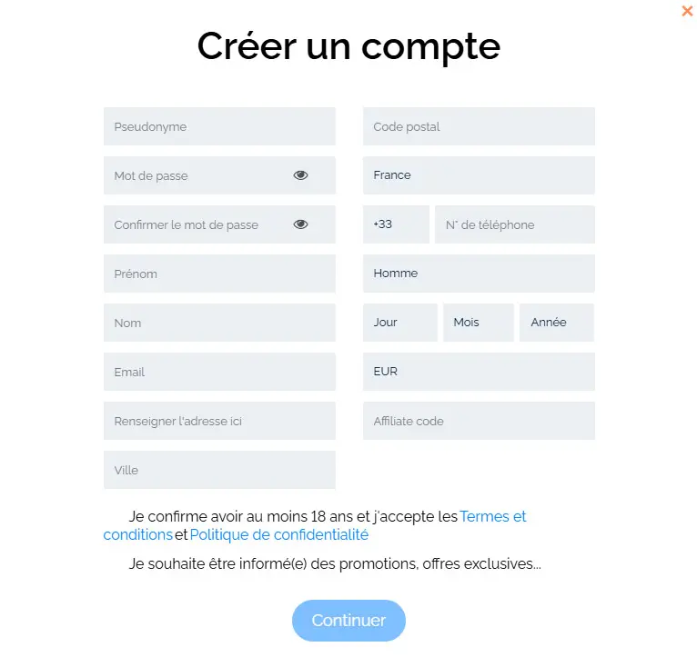 Processus d'inscription Twin Vegas Casino